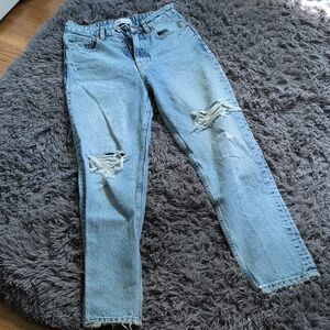 Zara Blue Straight Leg Jeans with Distressed Details